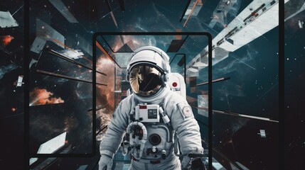 Fototapeta premium A man in a space suit standing in a doorway created with Generative AI technology