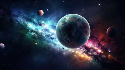 A space scene with planets and stars created with Generative AI technology