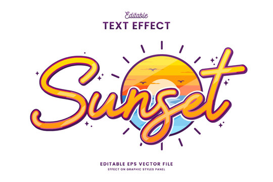 decorative editable sunset text effect vector design