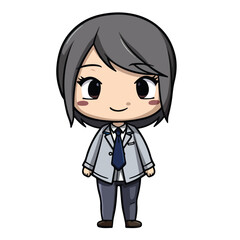Mascot of cute cool secretary girl business formal suit. Cartoon flat character vector illustration