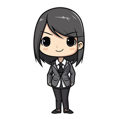 Mascot of cute cool secretary girl business formal suit. Cartoon flat character vector illustration