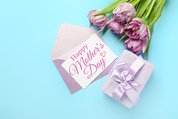 Beautiful greeting card for Happy Mother's Day on blue background
