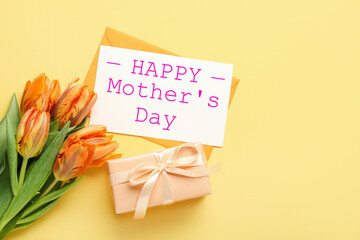 Beautiful greeting card for Happy Mother's Day on yellow background