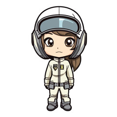 Mascot of cute girl pilot wearing helmet and uniform. Cartoon flat character vector illustration