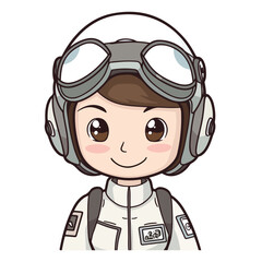 Mascot of cute girl pilot wearing helmet and uniform. Cartoon flat character vector illustration