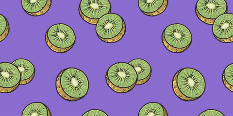 Kiwi exotic fruit seamless pattern. Vector eco organic nature ingredient for food market