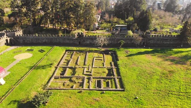 Aerial revealing view historical site Gonio fortress - Roman fortification in Adjara, Georgia. Gonio-Apsaros Fortress