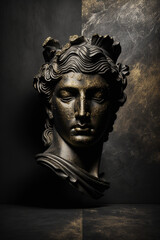 Bronze statue of the head of the ancient Greek goddess Generative AI