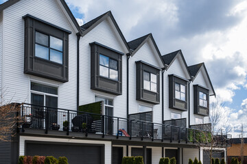New residential townhouses. Modern apartment buildings in Canada. Modern complex of apartment buildings