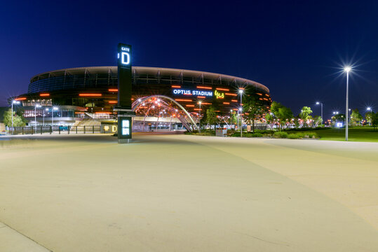 Perth, Western Australia, Australia - May 20, 2020: View of Optus Stadium at night