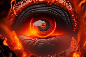 realistic photo , close look of eye made from molten lava - generative ai
