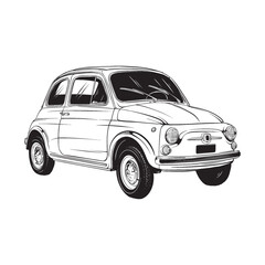 Classic Italian supermini car illustration vector line art - obrazy, fototapety, plakaty