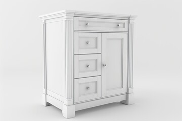 Fototapeta premium white cabinet with one door and three drawers. Generative AI
