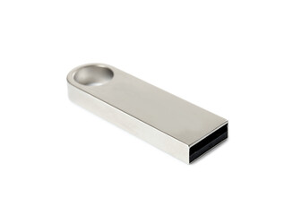 Metallic USB flash drive isolated on white background