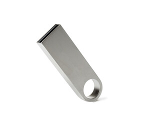 Metallic USB flash drive isolated on white background