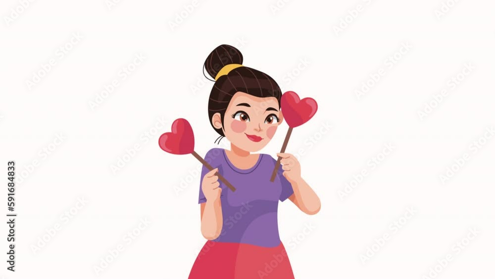 Canvas Prints young woman with hears love animation