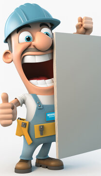 cartoon 3d illustration of a worker with a happy expression holding a board"Generative AI"