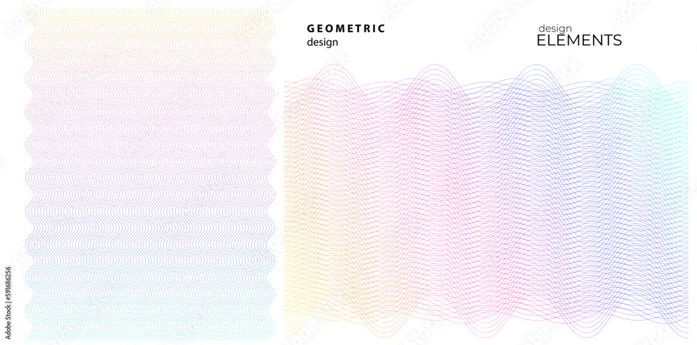 Aufkleber set linear background. soft rainbow color. design elements. polygonal lines. guilloche. protective l