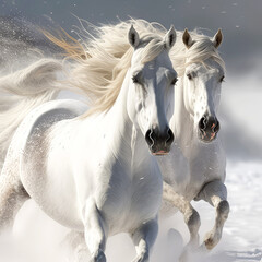 white horse in winter, ai