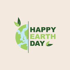 Happy Earth Day, Design with Globe, Leaves and Text, Premium Vector