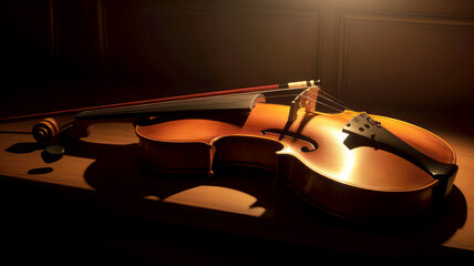 Fototapeta na wymiar the beauty and elegance of a violin under the warm light, ai