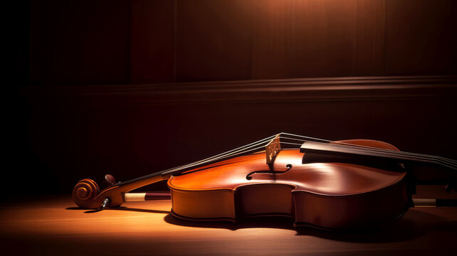 the beauty and elegance of a violin under the warm light, ai