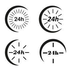 Icons clock 24 hours in flat style on white background. Vector illustration.