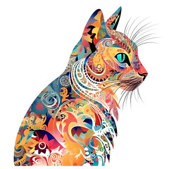 Rainbow patterned cat illustration made with ai generative tools