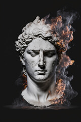Portrait of an ancient marble statue with a flame in the background Generative AI