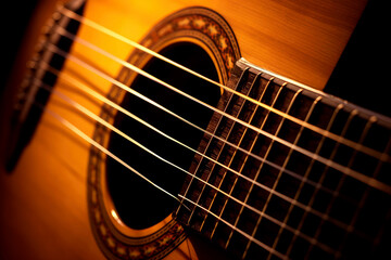 Obraz premium acoustic guitar close up, ai