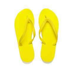 Pair of yellow flip-flops on white background