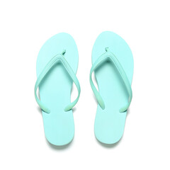 Pair of blue flip-flops on white background