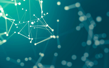 Abstract background. Molecules technology with polygonal shapes, connecting dots and lines. Connection structure. Big data visualization.