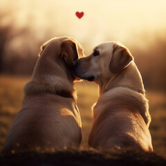 2 dogs leaning against each other, ai