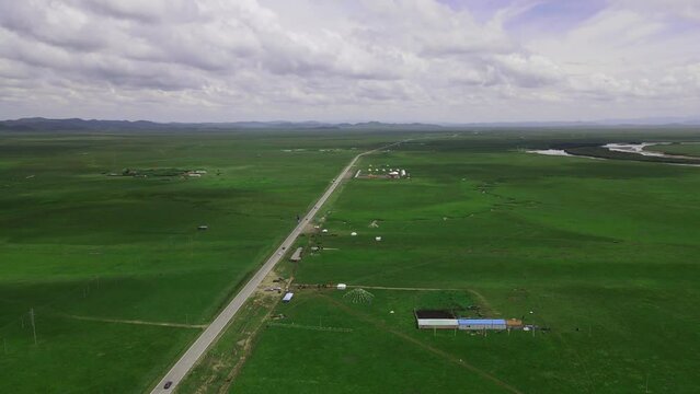 Aerial photography of Ruoergai prairie, ruoergai grassland,the endless prairie at a glance, aerial video,Sichuan,China