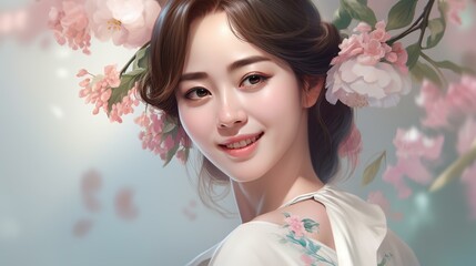 桜の中にいる美人のアジア人女性（Generative AI）
