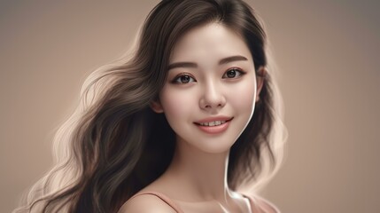 ロングヘアの女性の顔の美容イメージ（Generative AI）
