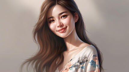 Fototapeta premium 着物風の服を着たアジア人女性（Generative AI） 