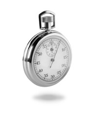 Concept of time. Vintage timer in air on white background