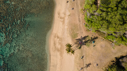 Top down aerial shot of Hanauma Bay beach 