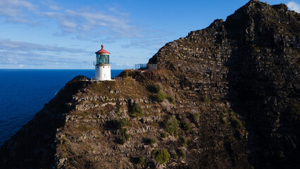 Fototapeta na wymiar Makapu'u lighthouse on the cliff Oahu, Hawaii