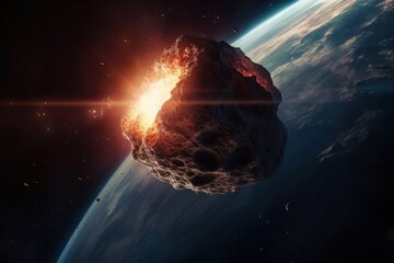 Meteor Impact On Earth - Fired Asteroid In Collision With Planet. AI generated, human enhanced.