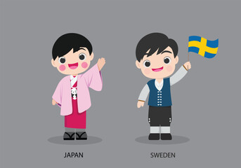 Obraz na płótnie Canvas Japan peopel in national dress. Set of Sweden man dressed in national clothes. Vector flat illustration.