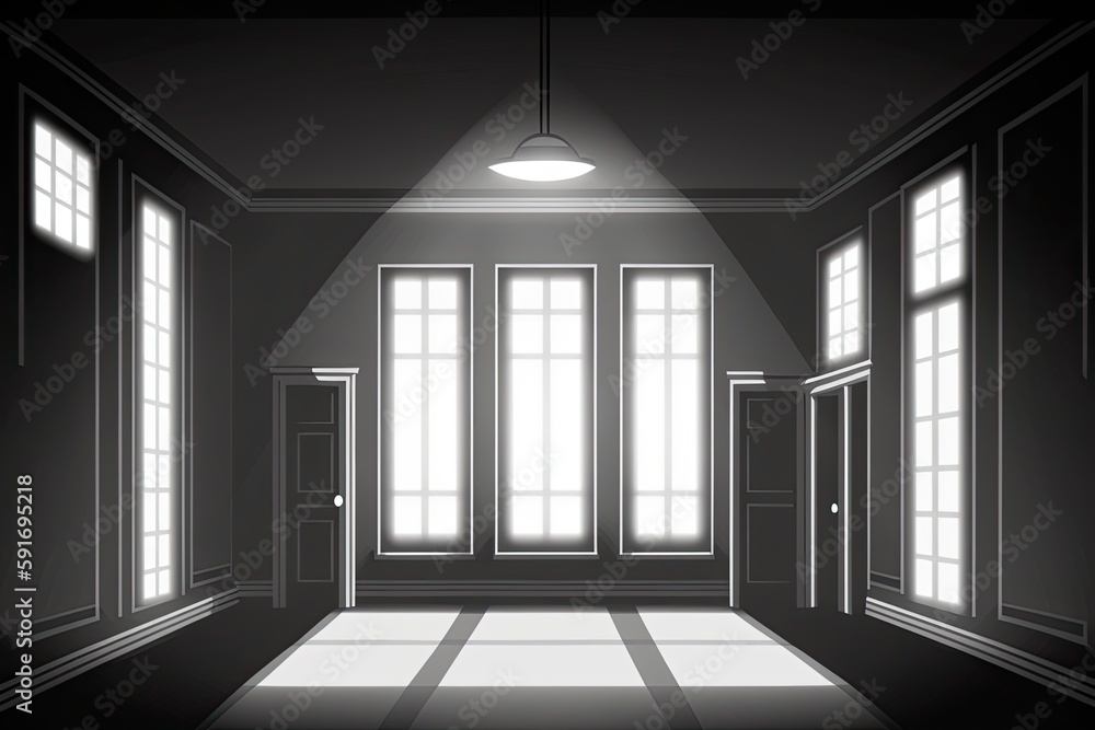 Poster n empty room with multiple entrances and sources of natural light. generative ai