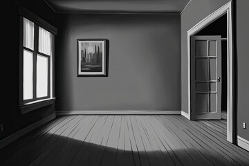 n empty room with a painting or artwork hanging on the wall. Generative AI