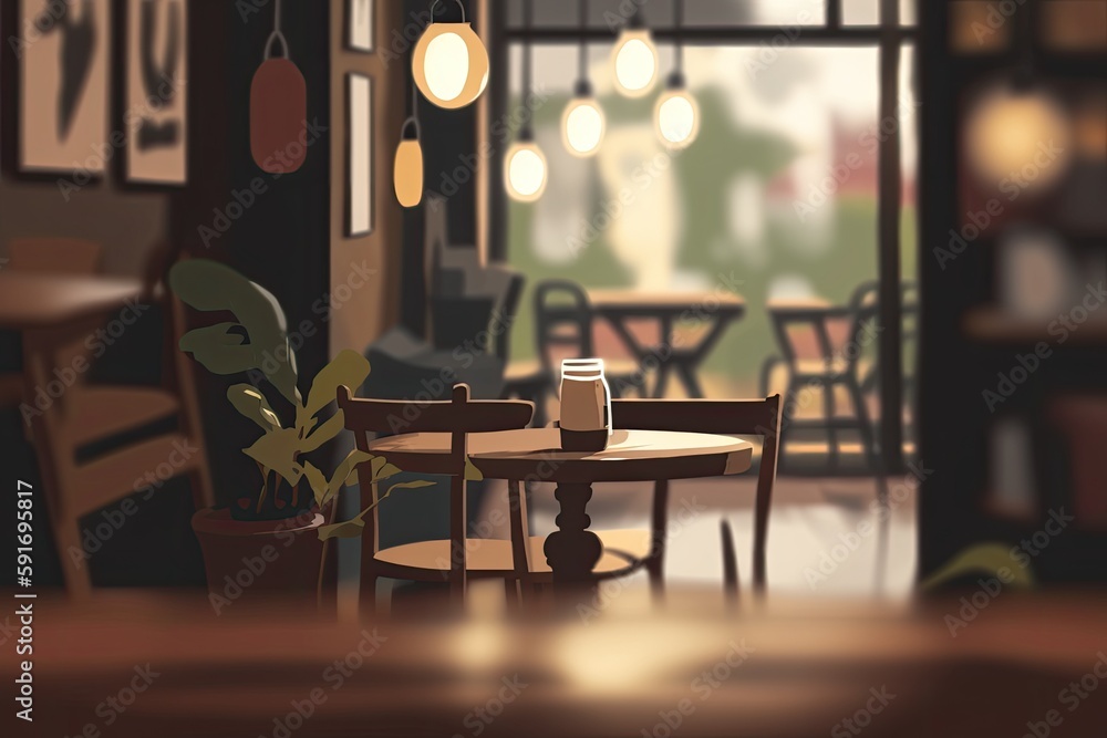 Aufkleber cozy dining area with a view from the window. generative ai