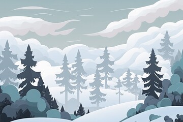 serene winter landscape with snow-covered trees and cloudy sky. Generative AI
