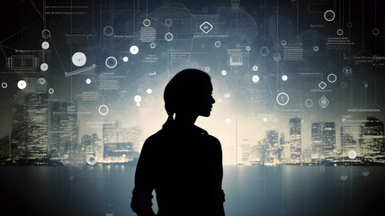 A Futuristic Silhouette: Person Surrounded by Technology and Information