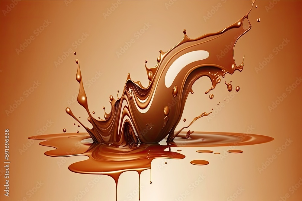 Poster liquid splashing into a puddle of chocolate. generative ai