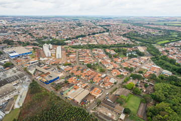 Leme, Sao Paulo, Brazil - Circa October 2022: Leme, city in the interior of Sao Paulo. Aerial view
